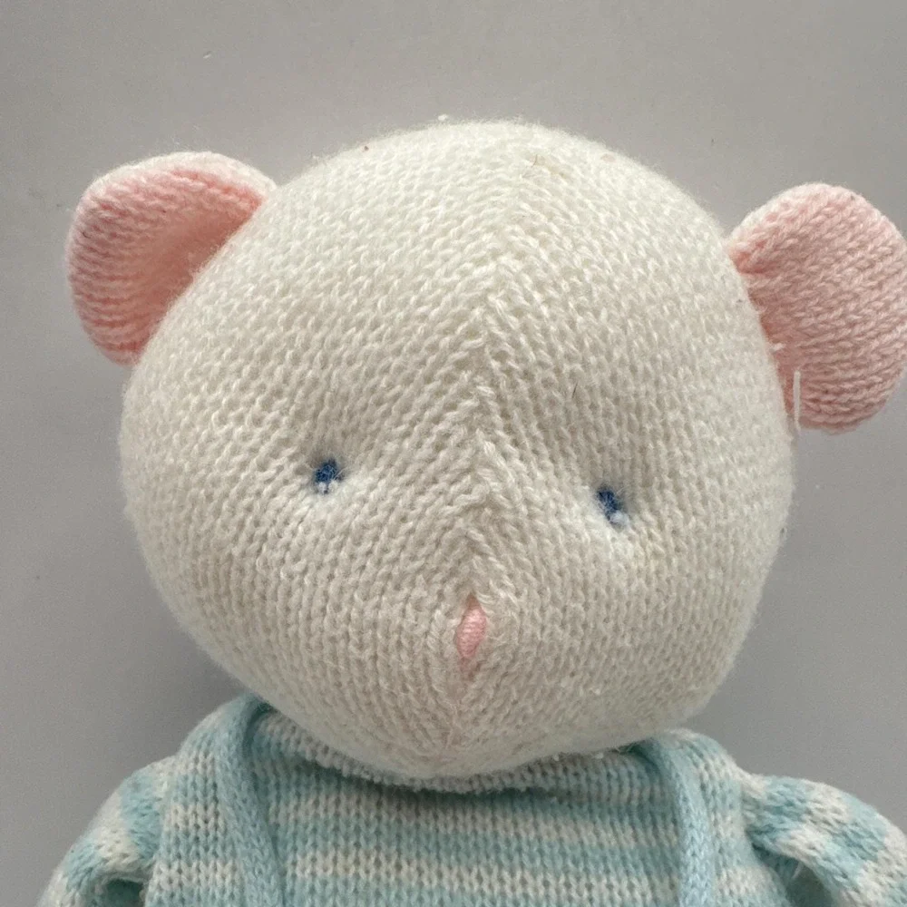 EDEN‎ Vintage Knit Blue Stripes Bear Mouse Plush Toy Animal 4380